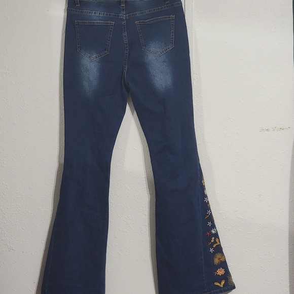 Bamboo Embroidered Flare Boho Jeans 9 Blue Stretch Juniors - Picture 2 of 7